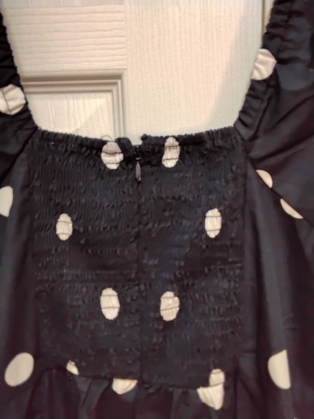 Polka Dot Puff-Sleeve Midi Dress - Navy & White - Picture 5 of 8